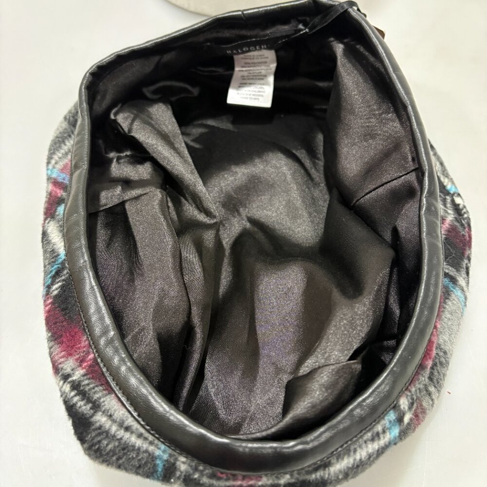 Halogen Gray Burgundy Blue Lined Beret Hat One Size NEW - Picture 5 of 6